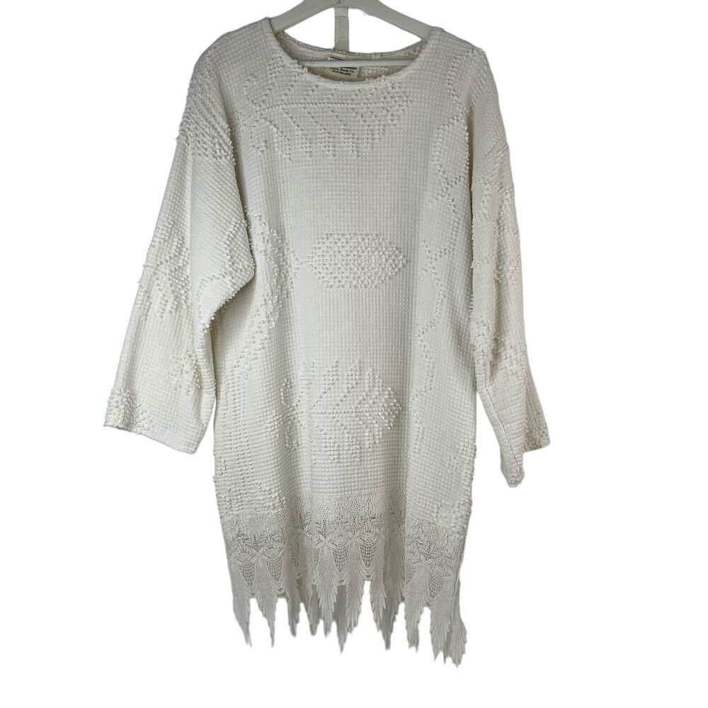 Vintage Heirlooms Sz S Chenille Coverup Swim White Cotton Long Dress Beach Lace